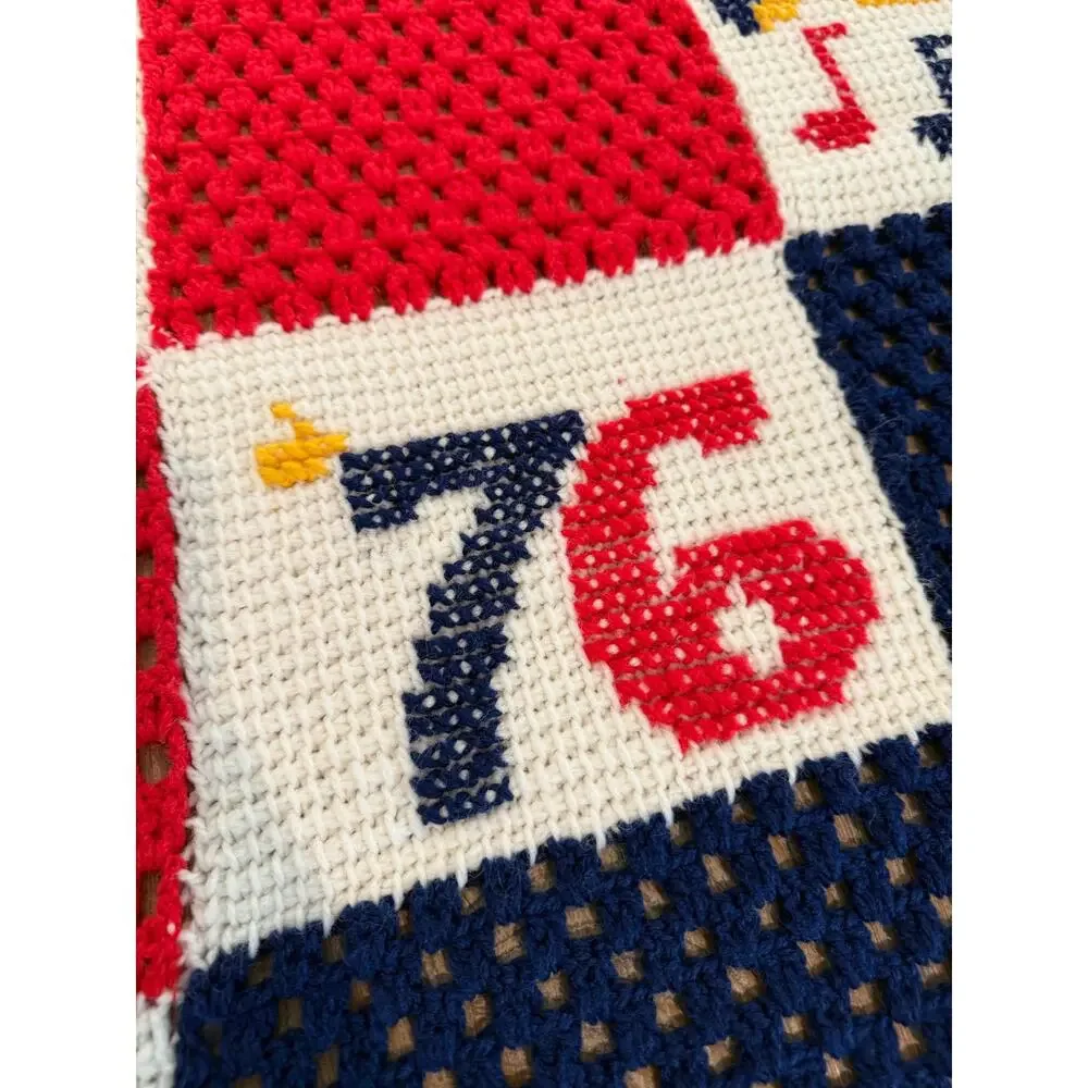 Amazing Vintage Patriotic Granny Square Afghan Throw Blanket 1976 Bi Centennial